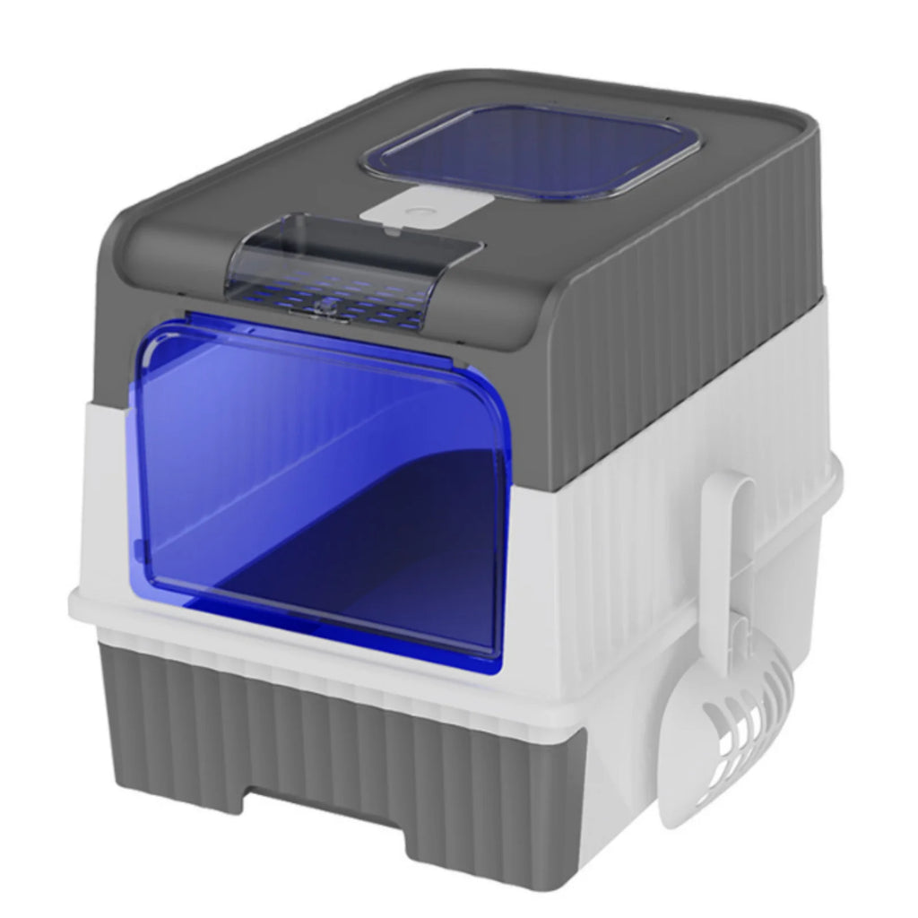 arenero autolimpiable para gatos, con luz UV para desinfección