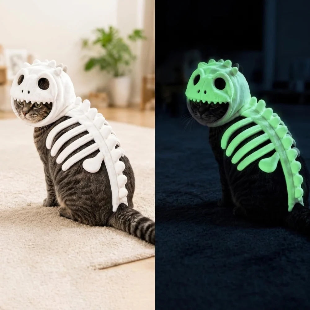 DinoGlow™ – Disfraz Esqueleto para Gatos