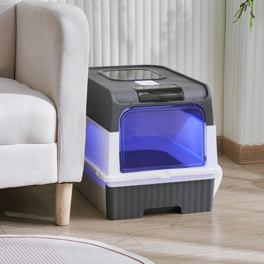 arenero autolimpiable para gatos, con luz UV para desinfección
