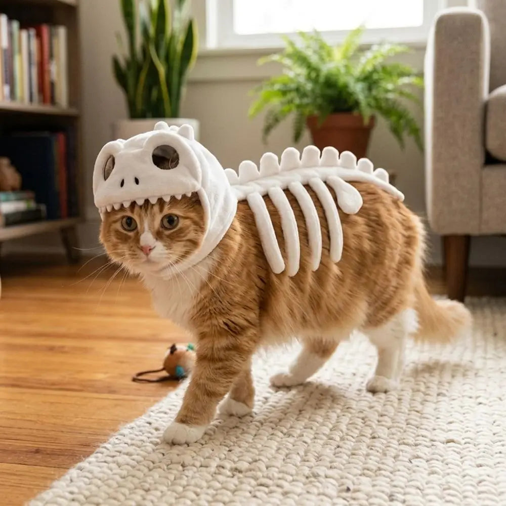 DinoGlow™ – Disfraz Esqueleto para Gatos