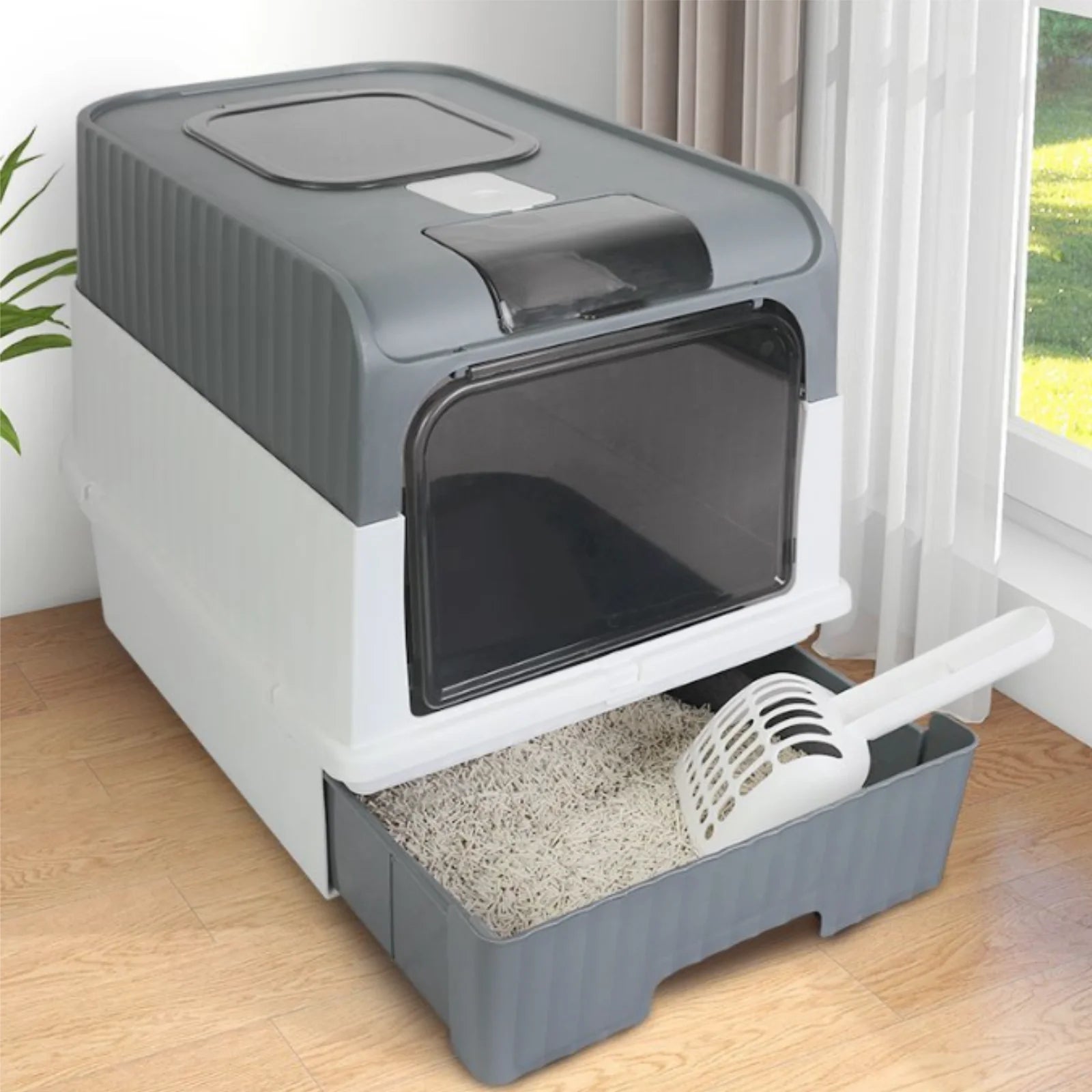arenero autolimpiable para gatos, con luz UV para desinfección