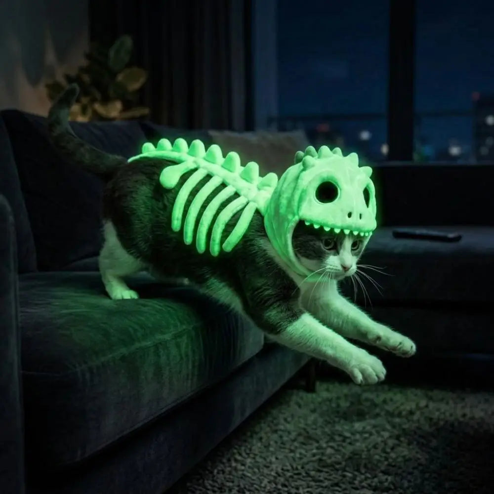 DinoGlow™ – Disfraz Esqueleto para Gatos